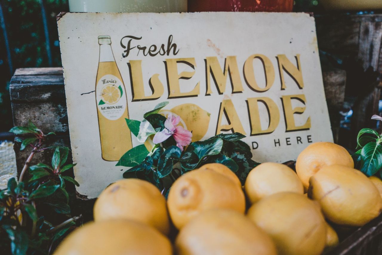 fresh lemonade sign with lemons