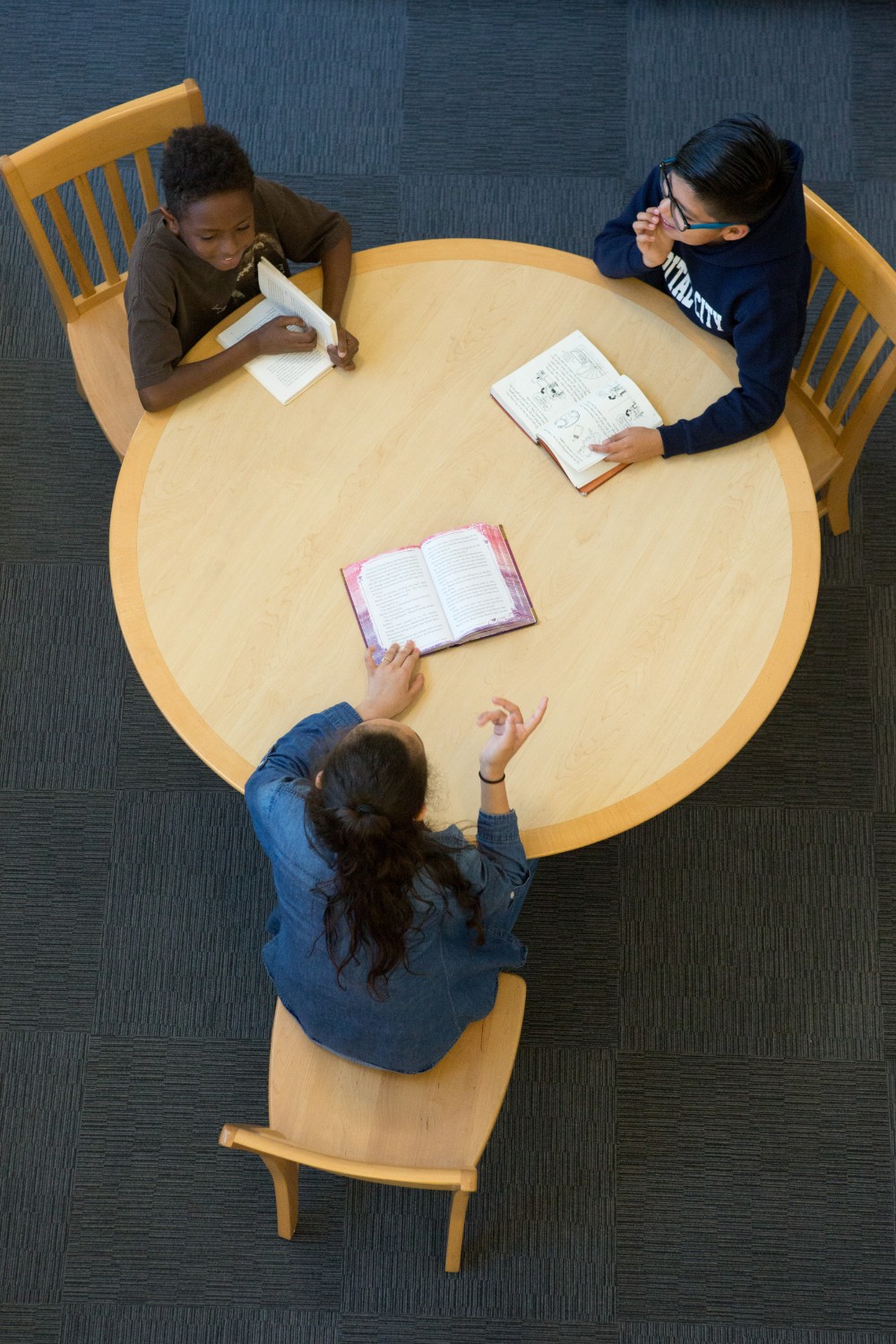 students reading at a table together