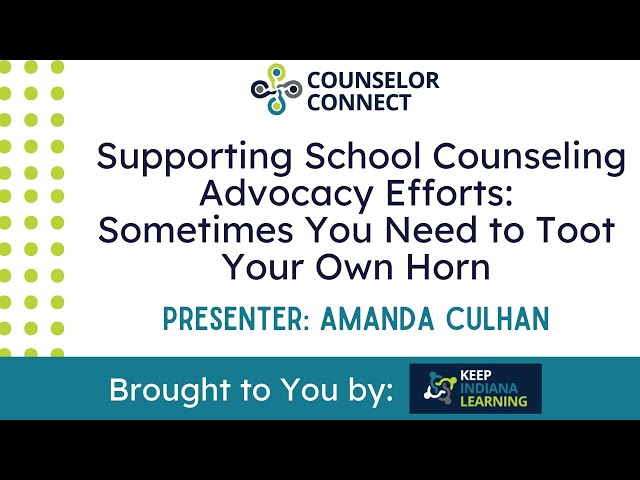 Are you interested in learning new ways to advocate for your school counseling program? If so, join us as we walk through strategies involving data, appropriate roles, and goal alignment to better inform school counseling programs, improve outcomes, and advocate for the great work being done. We'll also share the many ways that school counselors can advocate for their program and profession through the Counselor Connect network of school counselors.